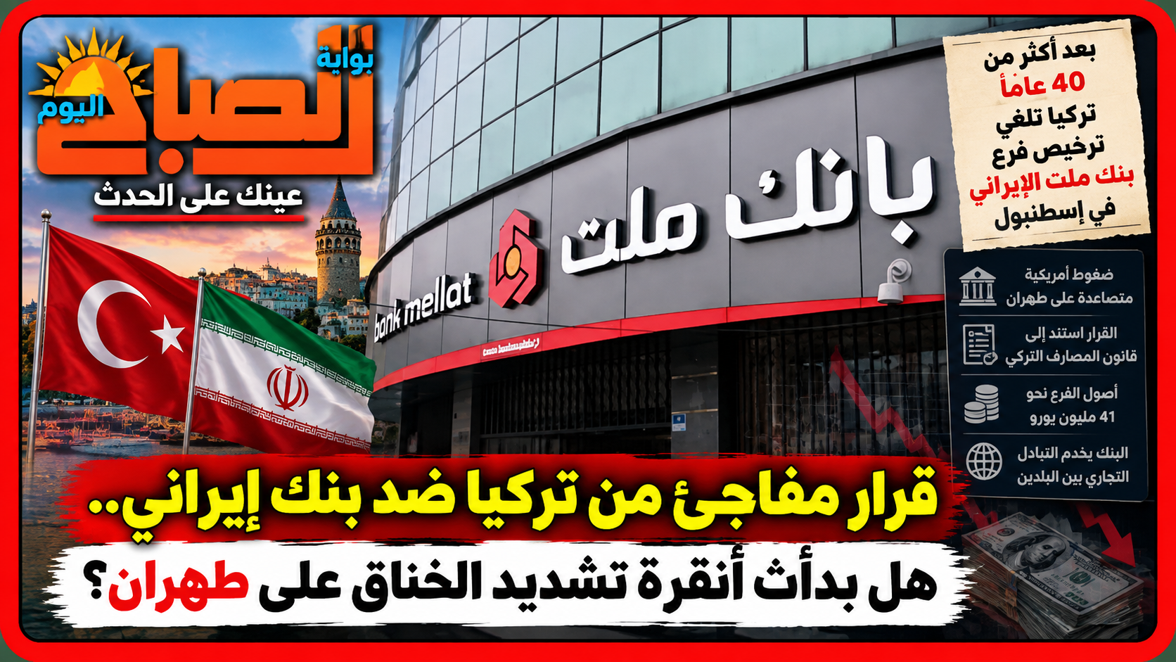 بعد 44 عامًا.. تركيا تلغي ترخيص بنك إيراني وسط تصاعد الضغوط على طهران
